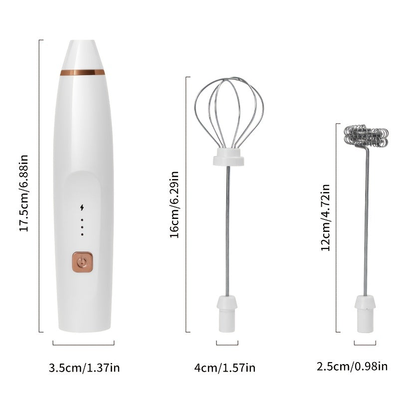 Handheld Blender/Coffee Frother with USB Rechargeable Hand Frother and 2 Stainless Whisks - 3-Speed Adjustable Milk Frother for Cappuccinos, Hot Chocolate, Milkshakes, and Egg Mixing