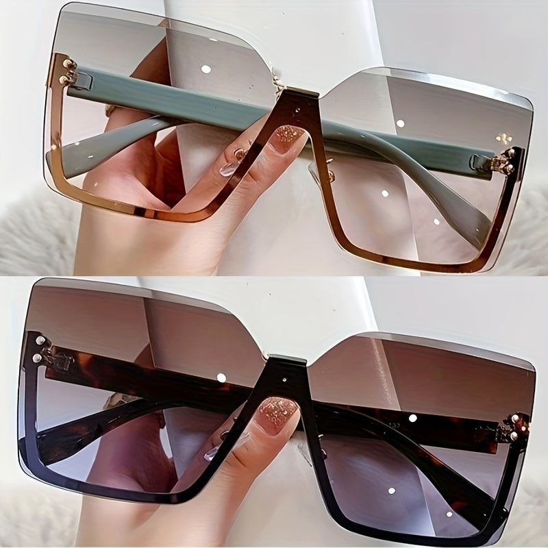 2 semi-rimless fashion glasses with gradient lenses for women, suitable for decoration, driving, and casual outings.