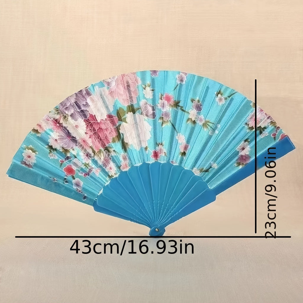 Silk fabric foldable fan for women - suitable for dancing, gifting, square dancing, or as an antique fan - made of high-quality plastic material.