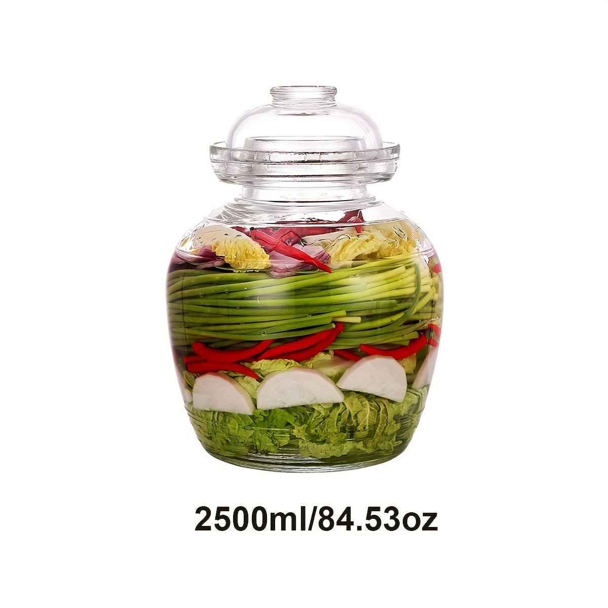 Glass jar with lid for fermentation, traditional fermenting kit with water seal airlock, perfect for pickles, kimchi, sauerkraut, wine brewing, and kombucha.