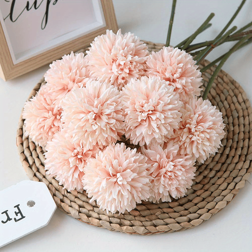 5 Glorious Chrysanthemum Ball Flower Bouquet - Ideal for Home, Office, Parties, and Weddings - Artificial Flowers for Special Occasions