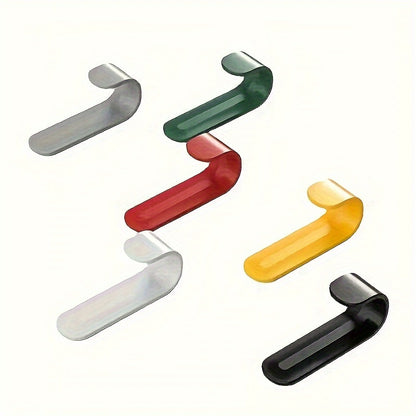 6 strong adhesive J-shaped hooks for kitchen storage, with no-drill, rust-resistant plastic design.