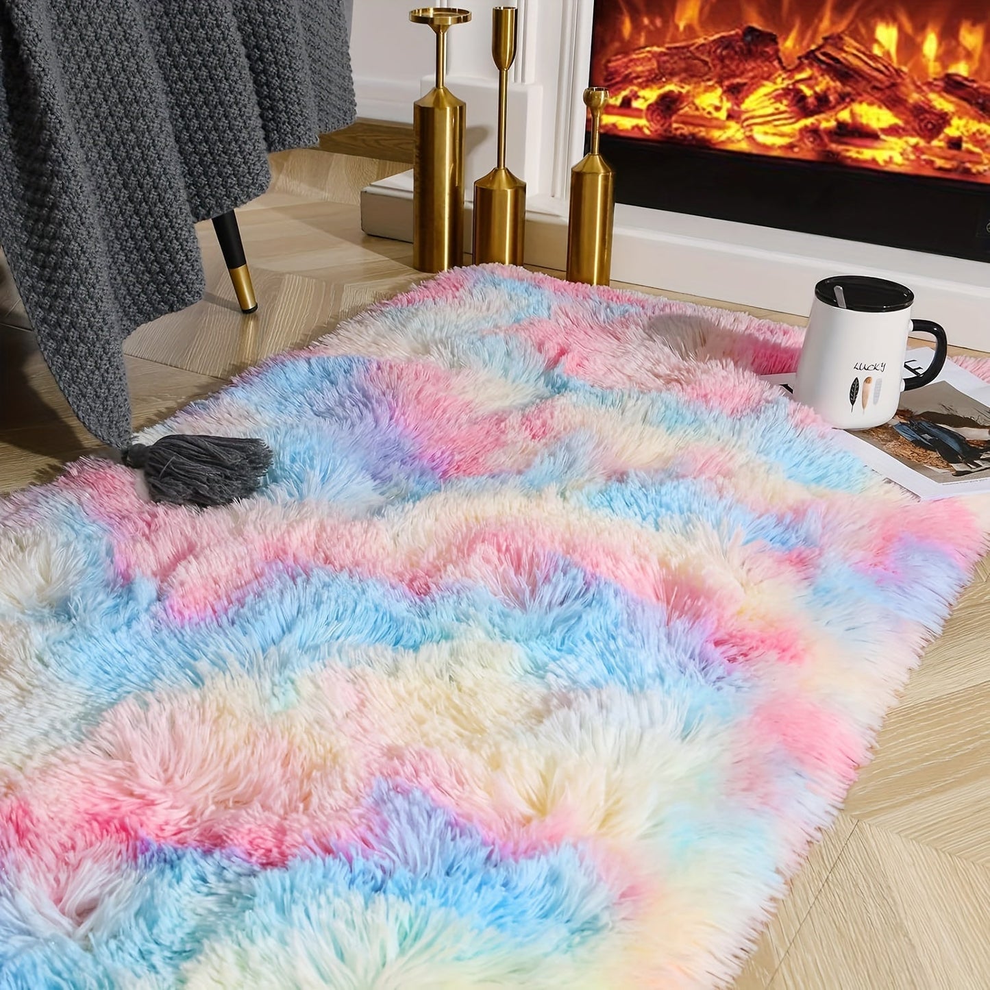 Rainbow Design Area Rug, Vibrant Decorative Carpet, Soft and Cozy Floor Mat, Perfect for Bedroom, Living Room, Leisure Area, Beside the Bed, Coffee Table, Cloakroom, Shower, Entryway, Sofa, Floating Window, and Spring Decor.