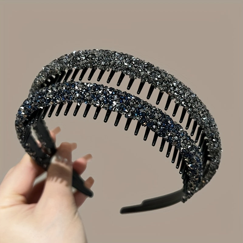 2 Full Diamond Hairbands with teeth and anti-slip for washing face and makeup.