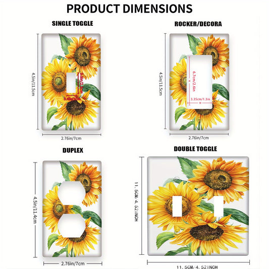 Watercolor sunflowers print light switch plate covers with small light for 1 or 2 gang switches.