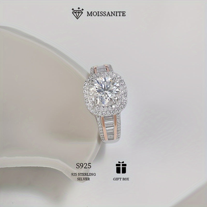 Elegant 925 Sterling Silver Hypoallergenic Belt Ring with 2ct Moissanite for Women. This Round Square ring is perfect for an Engagement or Wedding. Comes with a Moissanite Certificate and Exquisite Gift Box.