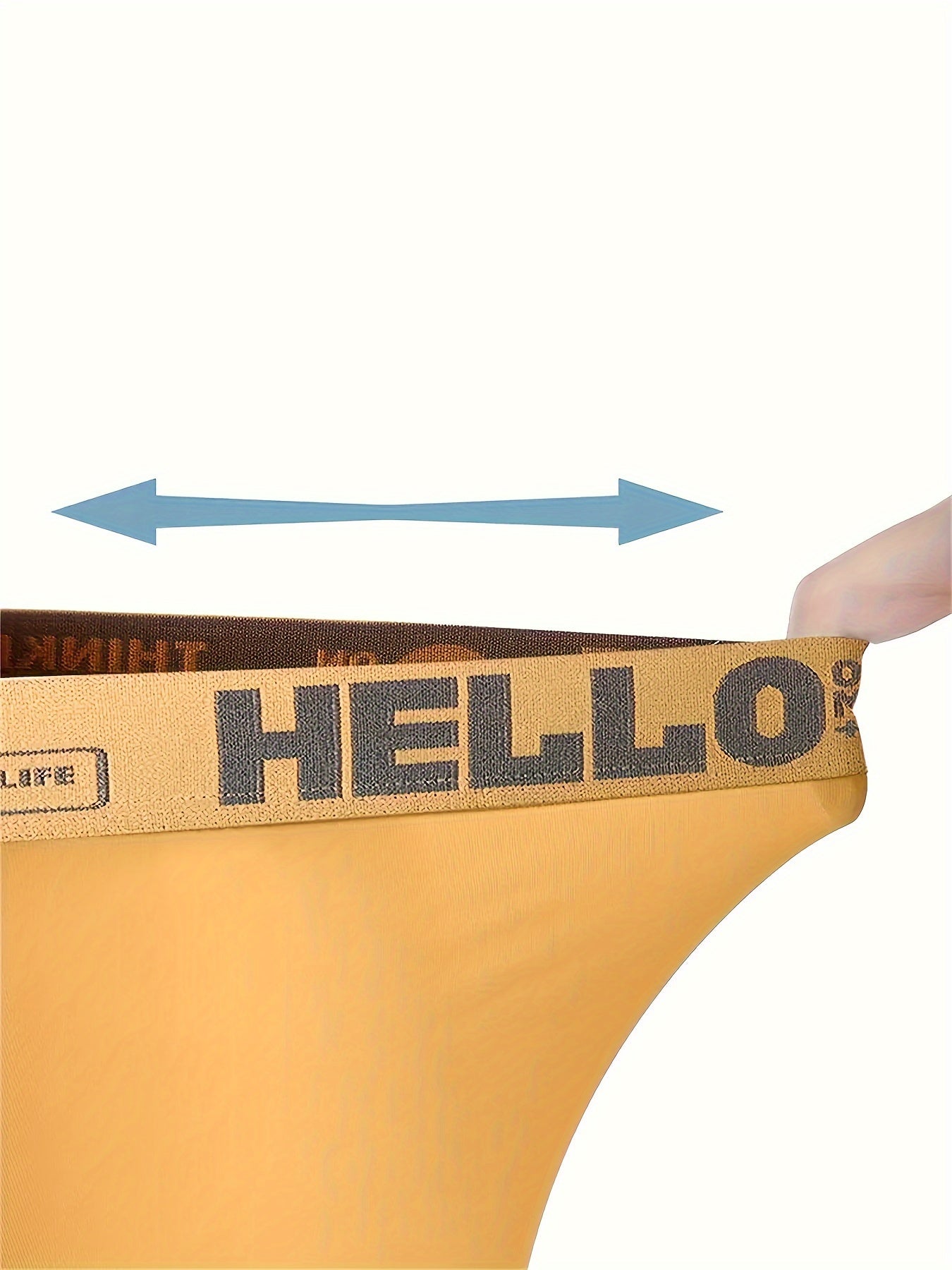 Men's 5-pack polyester boxer briefs with medium stretch and breathable comfort, featuring "HELLO" print and quick-dry technology.