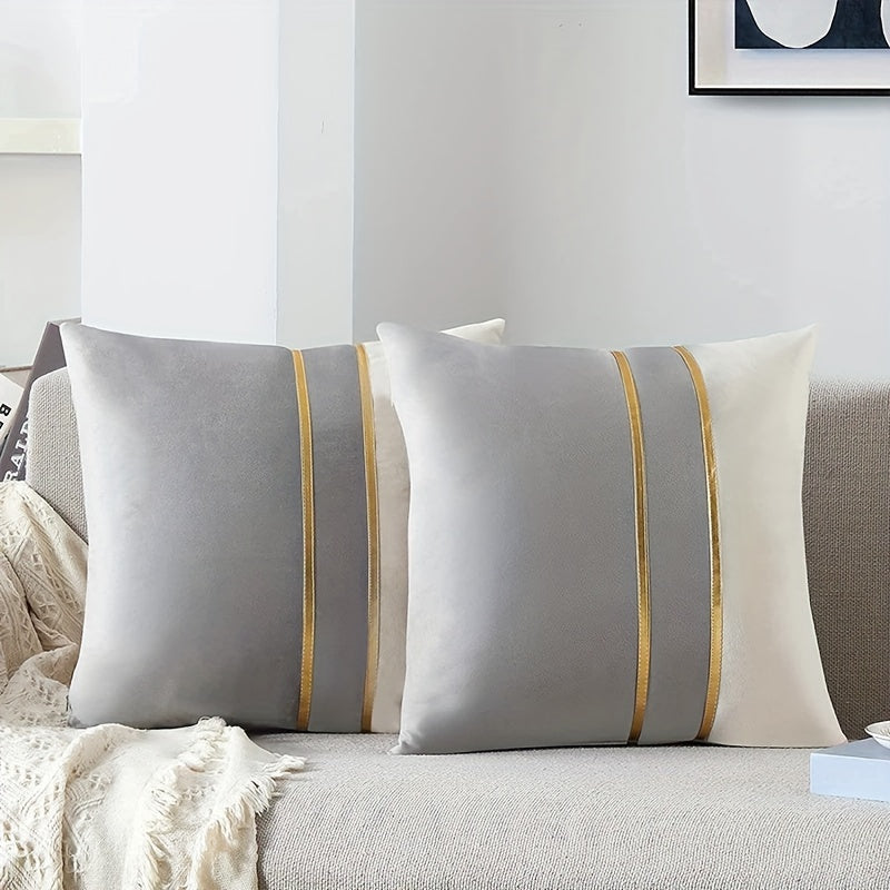 Golden Velvet Embossed Square Cushion Cover - Soft and Luxurious, Suitable for Home, Bedroom, Car, and Living Room Decor (Pillow Core Not Included) - 2 pieces