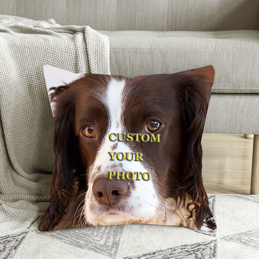 Spruce up your home decor with a custom Springer Spaniel dog photo pillowcase. This single-sided decorative cushion cover measures 45.72x45.72 cm and is made of soft short plush material. Perfect for the living room, this plush pillow cover comes in a