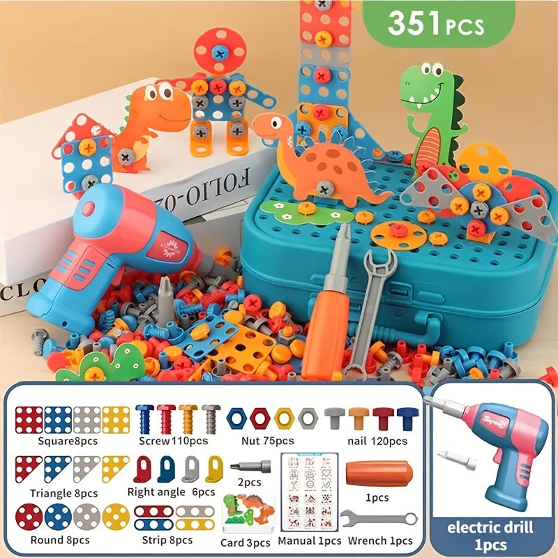 Green 3D DIY Screw Box Set for Ages 3+, Includes Drill and Screwdriver for Hands-On Building.