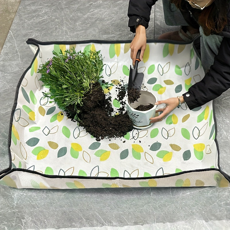 Thick PE potting mat for indoor gardening, foldable and portable, waterproof with soil mixing tool. Ideal for succulents and green plants. Available in 4 sizes. Perfect for balcony