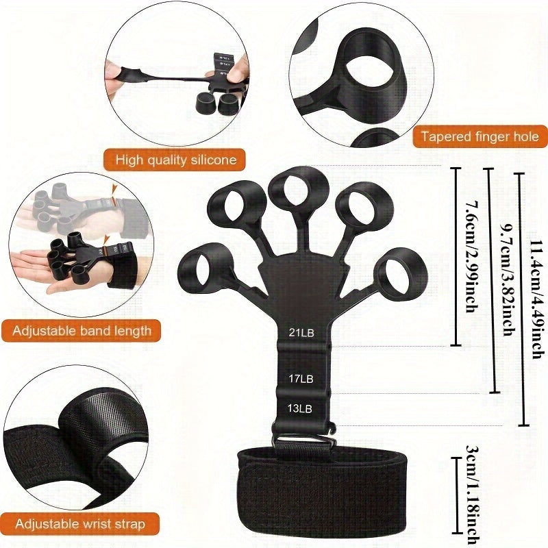 Silicone finger trainer and wrist strengthener with 5-finger cutout design for basketball training.