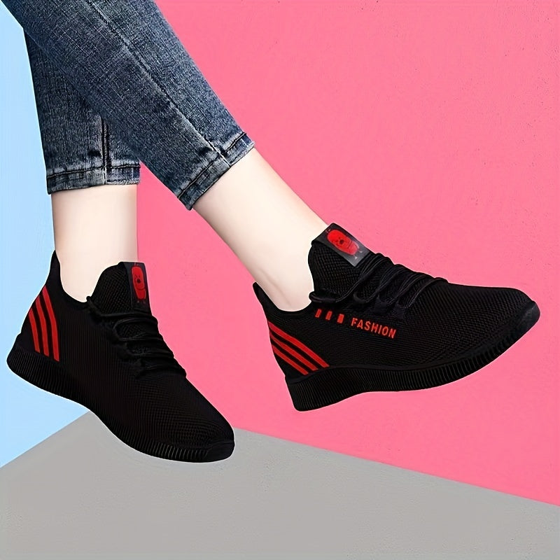 Breathable lace-up sneakers for women - Comfortable and lightweight running shoes with soft sole, perfect for casual wear or student athletics. Made with fabric material.