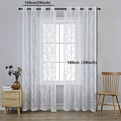 Elevate your living space with the sophisticated charm of the Elegant French White Lace Sheer Curtain featuring a delicate floral pattern. Made from semi-transparent polyester, this curtain is ideal for adding a touch of elegance and privacy to your