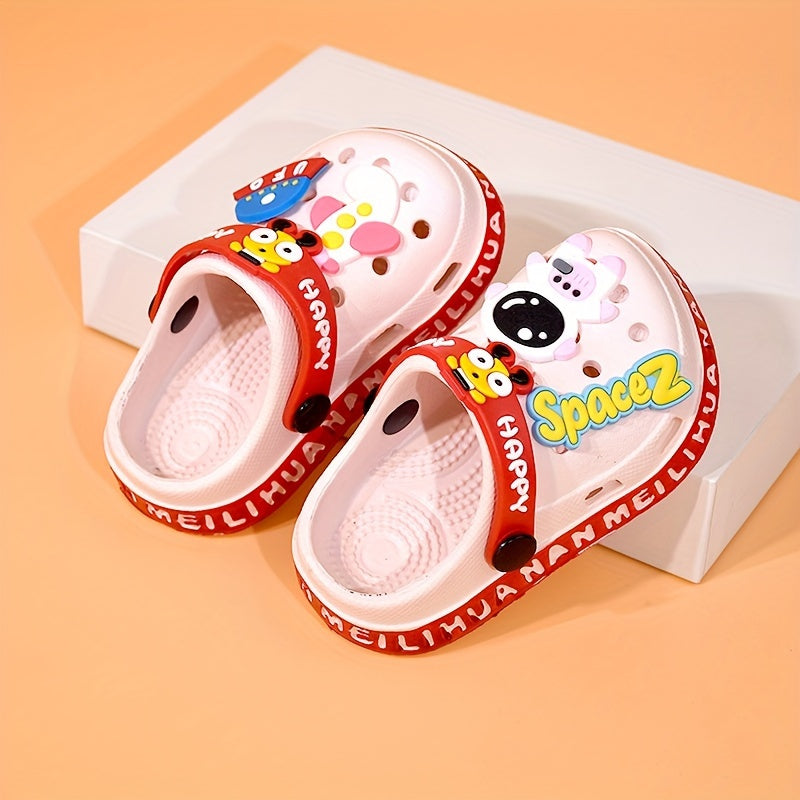 Boys' and girls' cute cartoon open-toed sandals with breathable lightweight EVA upper, perfect for daily wear or casual vacation. Easy slip-on style for the beach.