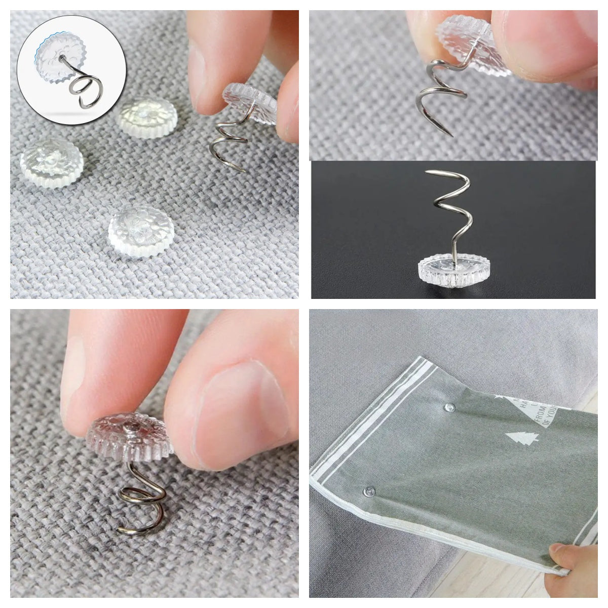 1 piece of an elegant transparent spiral twist clip that provides invisible safety grip for sofa and bed covers. This non-slip home art fastening solution is made of plastic material with no wooden components. Hand wash only.