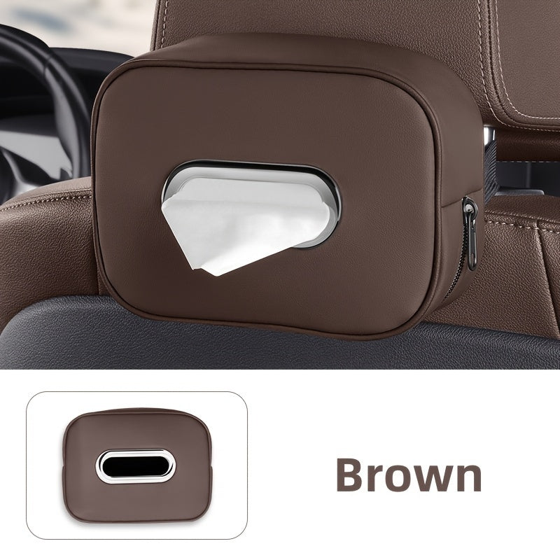 1pc PU Leather Car Tissue Box Holder - Multi-functional storage organizer for vehicle interior.