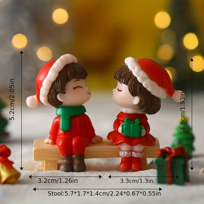 1 Set of Plastic Christmas Cartoon Couple Figurines - No Power Required, Tabletop Decor for Xmas Season