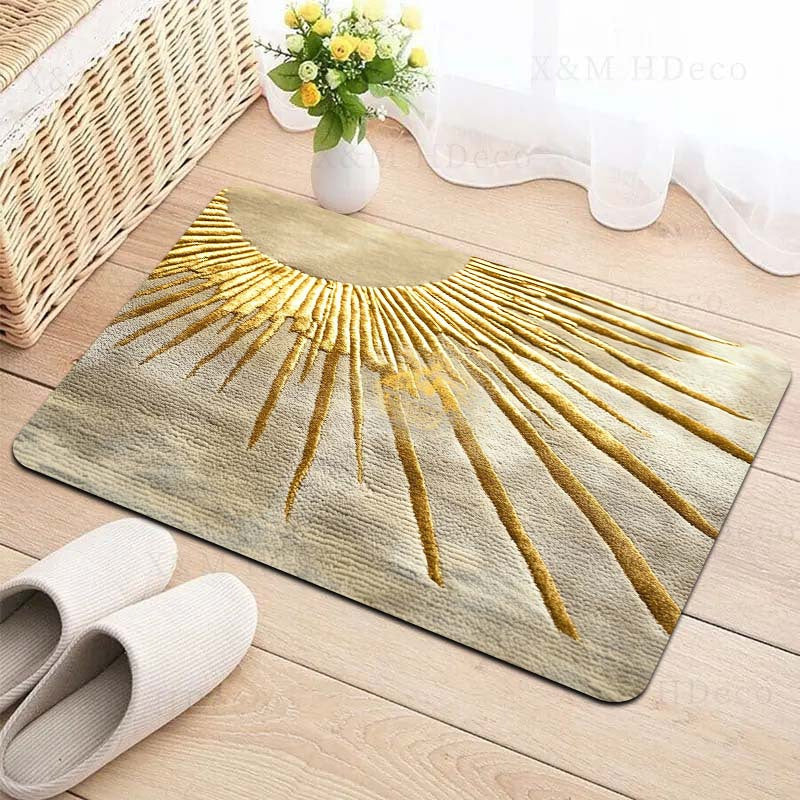 Rectangular Entrance Mat with Sunburst Design - Soft Thick Sponge Indoor Rug, Machine Washable Polyester with PVC Backing, Decorative Carpet for Kitchen, Laundry, Bathroom, Living Room, Bedroom - 1 Piece