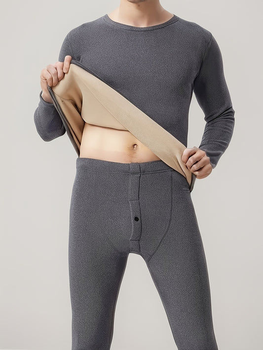 Men's thermal underwear set with alpaca fleece, perfect for home or sleepwear.