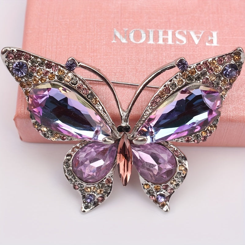 Chic Butterfly Brooch Pin in Vintage Style, adorned with Rhinestones and featuring an Irregular Shape. Perfect Fashion Accent for Women's Blazers and Outerwear