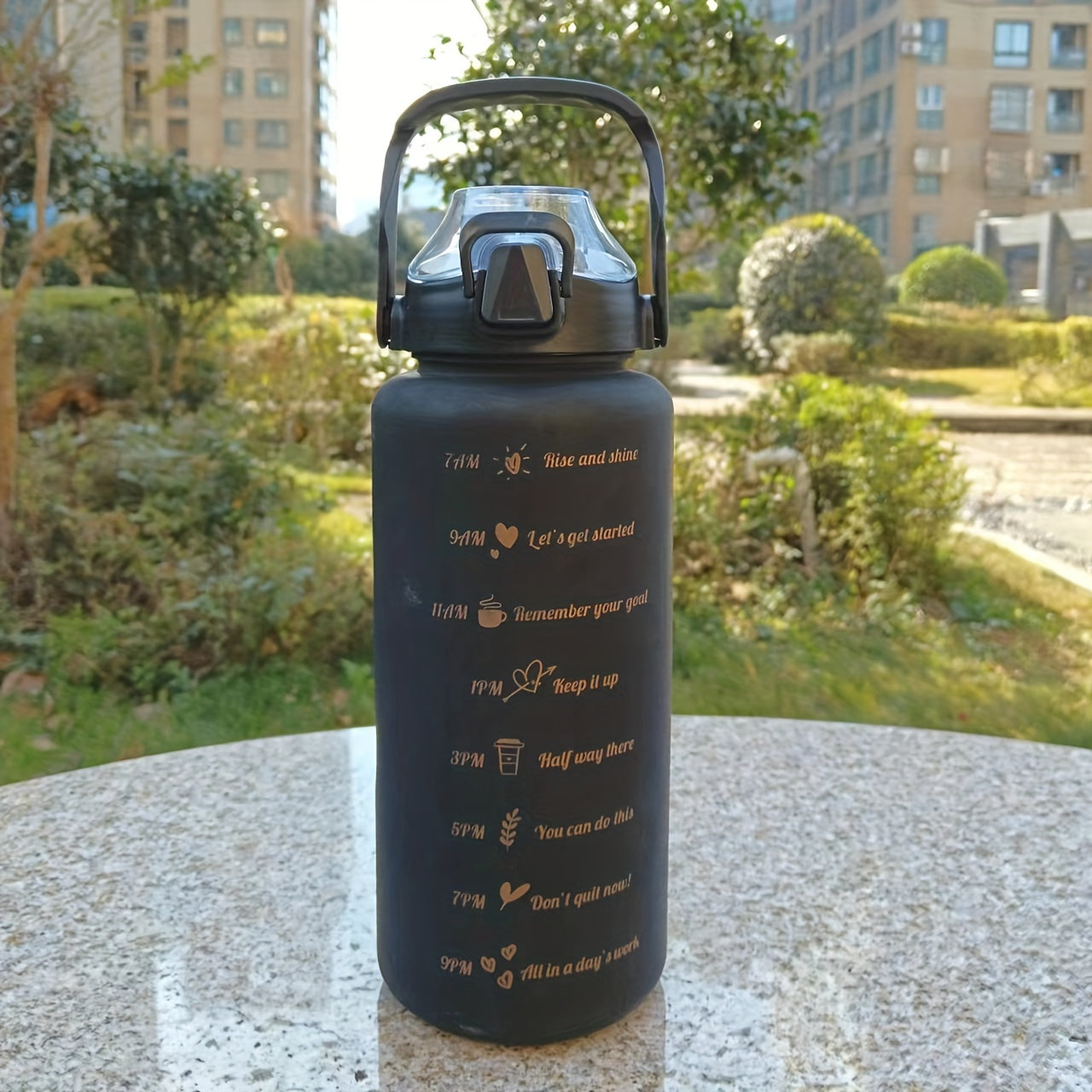 Motivational water bottle set with three sizes (300ml, 700ml, 2L) for sports and outdoor activities. Great for camping, hiking, and fitness. Perfect for summer and also makes a great birthday gift.