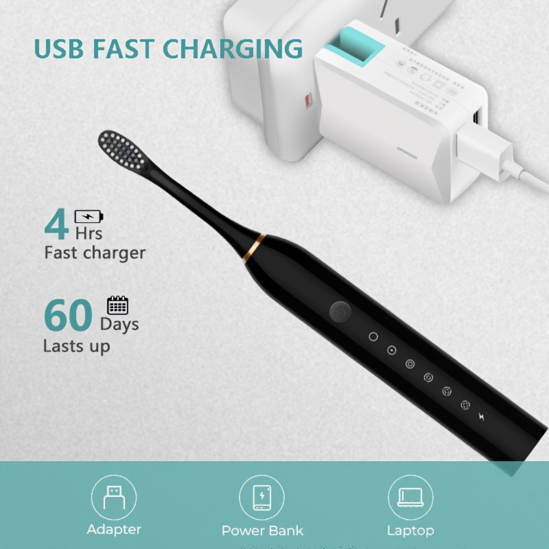 USB Rechargeable Sonic Electric Toothbrush with Replaceable Brush.