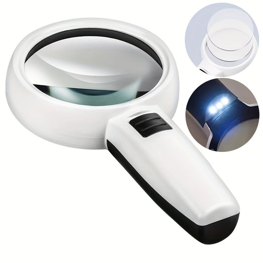 Handheld magnifying glass with 30X and 45X lenses, LED light, and mini pocket size for jewelry and reading magnification.