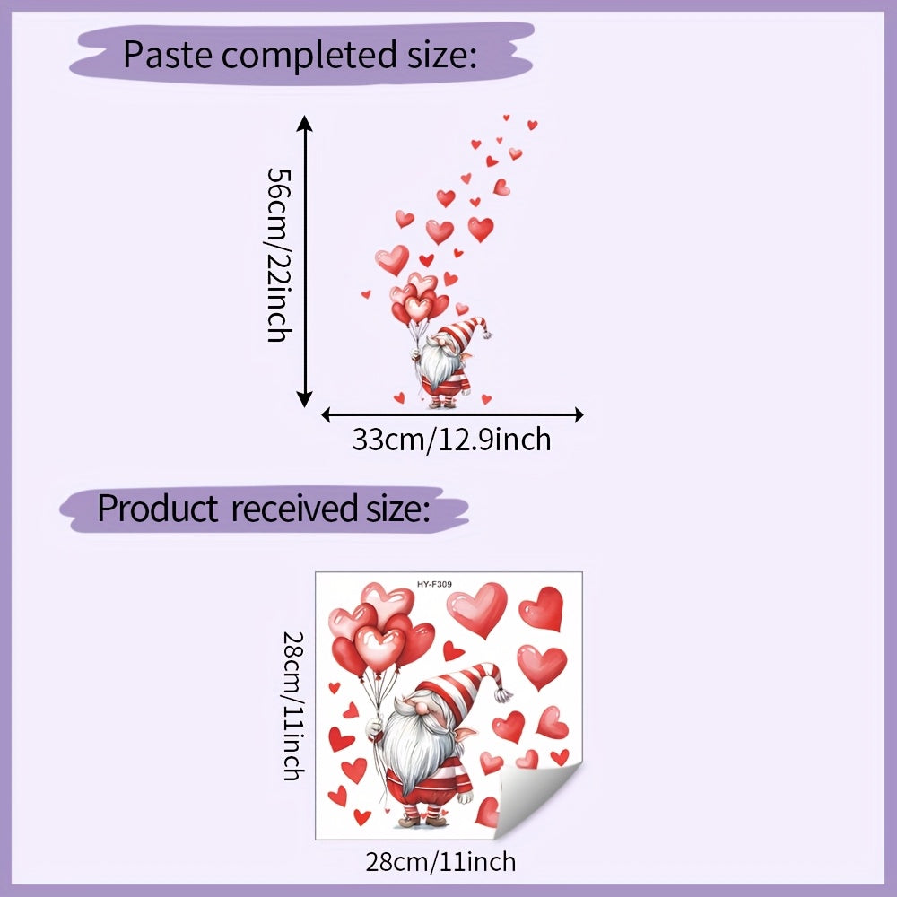 Valentine's Day Gnome and Heart Window Clings in Pink and Red - Self-Adhesive Decals for Home and Kitchen Decor, Ideal for Anniversaries, Weddings, and Valentine's Day - Farmhouse Truck, Holiday Wall Stickers and Decorations