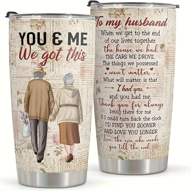 Durable and Reusable 20oz Stainless Steel Tumbler with Heartfelt Message for Husbands - Perfect for Valentine's, Birthdays, Anniversaries, and Father's Day - Features Vintage Design, Hand Wash Recommended.