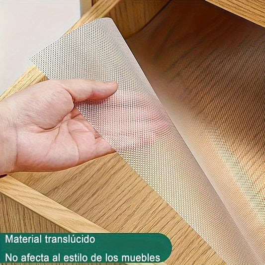 Waterproof, oil-proof, and moisture-repellent shelf liner for kitchen cabinets, drawers, refrigerators, and more. This easy-to-clean plastic mat is perfect for home organization.