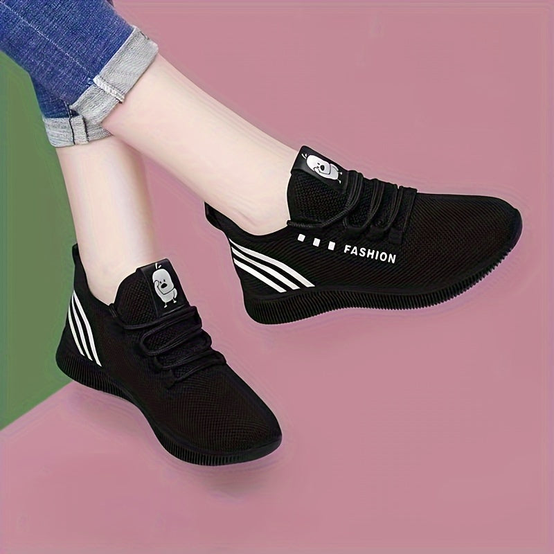 Breathable lace-up sneakers for women - Comfortable and lightweight running shoes with soft sole, perfect for casual wear or student athletics. Made with fabric material.