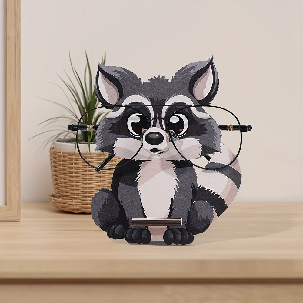 Wooden Raccoon Eyeglass Holder Stand - Animal Glasses Display, Creative Sunglass Storage with Desk Decor for Home Office. Perfect Christmas or Birthday Gift. Unique and Fun!