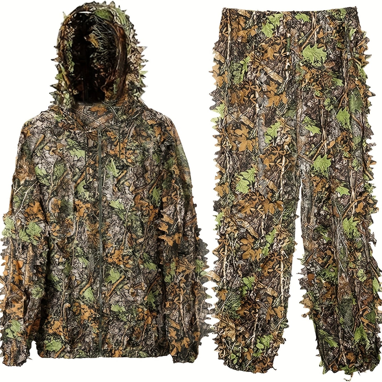 Lightweight 3D Leafy Camo Ghillie Suit for Hunting, Shooting, and Wildlife Photography - Durable Polyester, Mixed Colors, Airsoft, Turkey Hunting, Ideal Camouflage Gear.