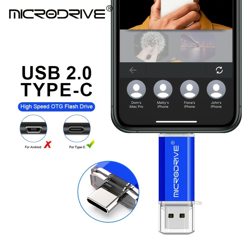 MICRODRIVE 2.0 USB-C Flash Drive - High-Speed OTG Memory Stick, Frosted Metal Texture, 128GB/64GB/32GB/16GB, Laptop & Smartphone Compatible, Red/Black, Cute Design