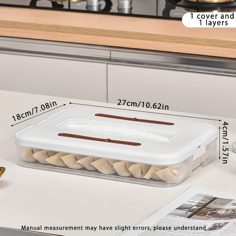 One-piece dumpling, pastry, and storage box made of plastic. Suitable for refrigerator storage, fresh preservation, small items, office supplies, and is portable and handheld.