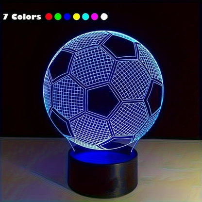 3D soccer ball illusion LED nightlight, geometric pattern, touch control, ideal for various spaces, sports theme, USB powered.