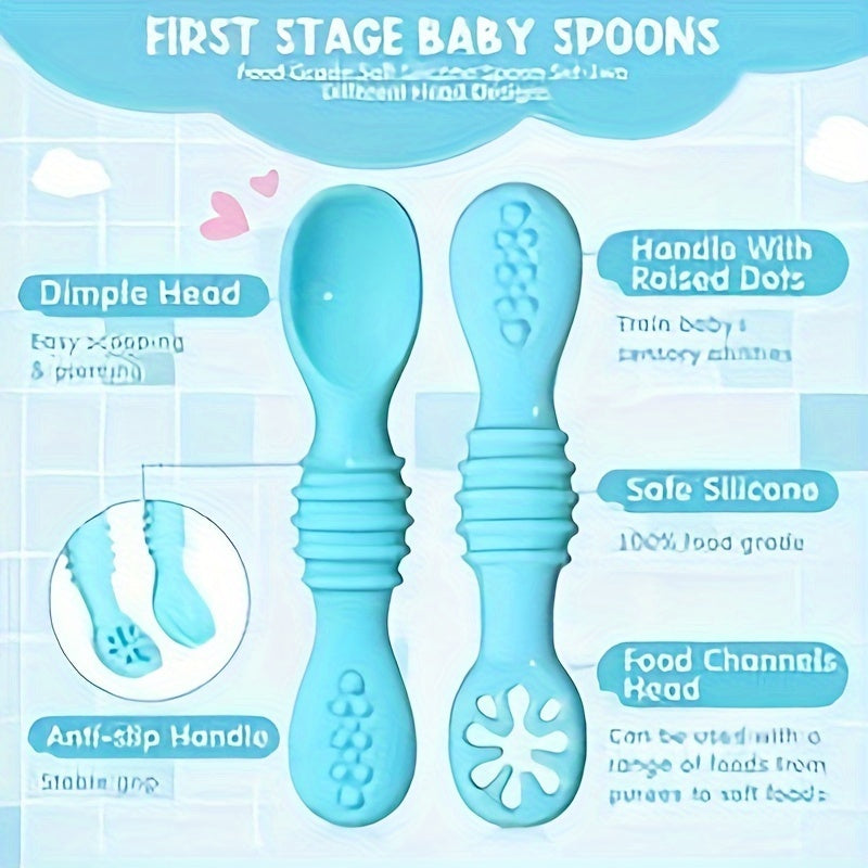 Silicone Spoon and Fork Set Approved for Food Use, Perfect for Training and Soft Feeding with Silicone Tableware