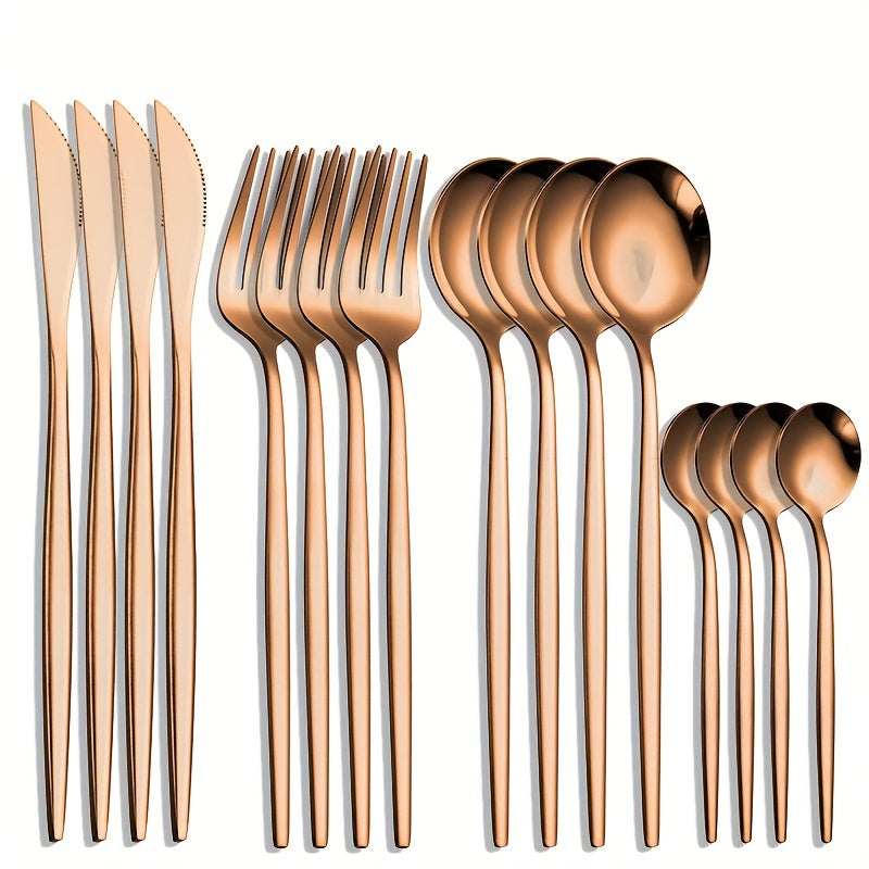 16-piece Stainless Steel Portuguese Cutlery Set for Steak, Dining, and Desserts, ideal for hotels, restaurants, birthdays, festivals, and anniversaries.