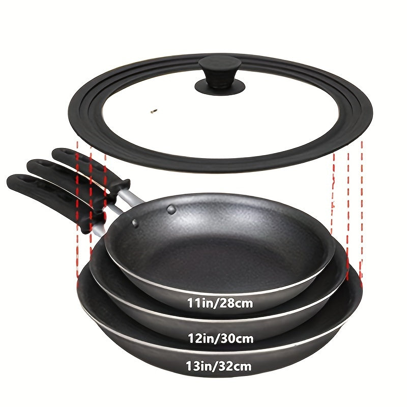 This universal pot lid is suitable for use with pots, pans, and skillets. It features a heat-resistant silicone rim and tempered glass, and can fit cookware diameters ranging from 15.24cm to 33.02cm. The lid is dishwasher safe and made without BPA.