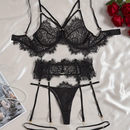 Sleek garter lingerie set, sexy intimates for women