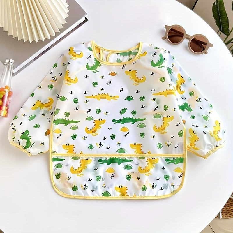 New collection of children's mealtime clothing featuring anti-stain, waterproof, and cartoon printed designs for boys and girls.