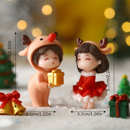 1 Set of Plastic Christmas Cartoon Couple Figurines - No Power Required, Tabletop Decor for Xmas Season