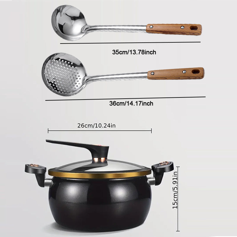 Large 7.99L Capacity Non-Stick Cast Iron Pot Set with 2 Spoons - Ideal for Various Dishes such as Stew and Soup - Can be Used on Induction and Gas Stoves