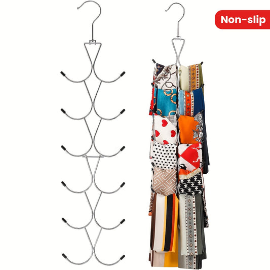 Non-slip Ties Hanger with Multiple Hooks, 360° Swivel Belts Rack for Scarves and Ties, Closet Organizer for Saving Space in Household, Wardrobe, Dorm, and Home – Perfect Gift for Men and Boyfriends