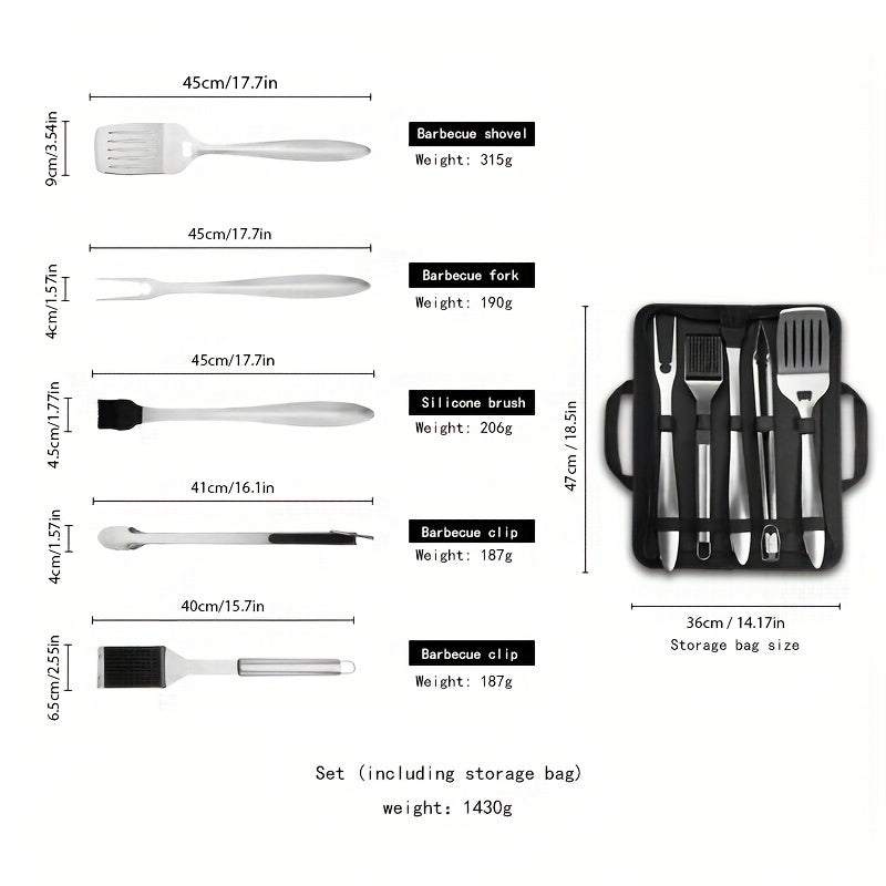 Set of 6 Stainless Steel BBQ Grill Tools - Spatula, Forks, Brush, and Tongs Included for Outdoor Picnics and Camping