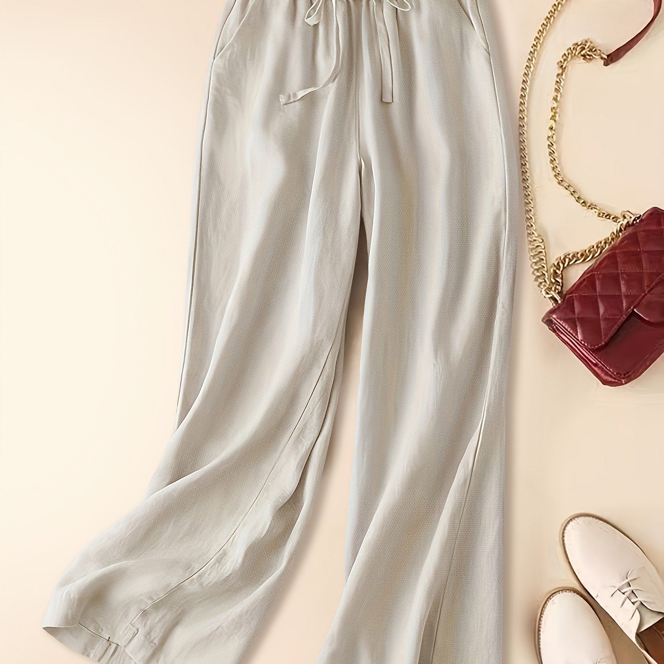 Drawstring wide leg pants for women, perfect for spring and summer casual wear.