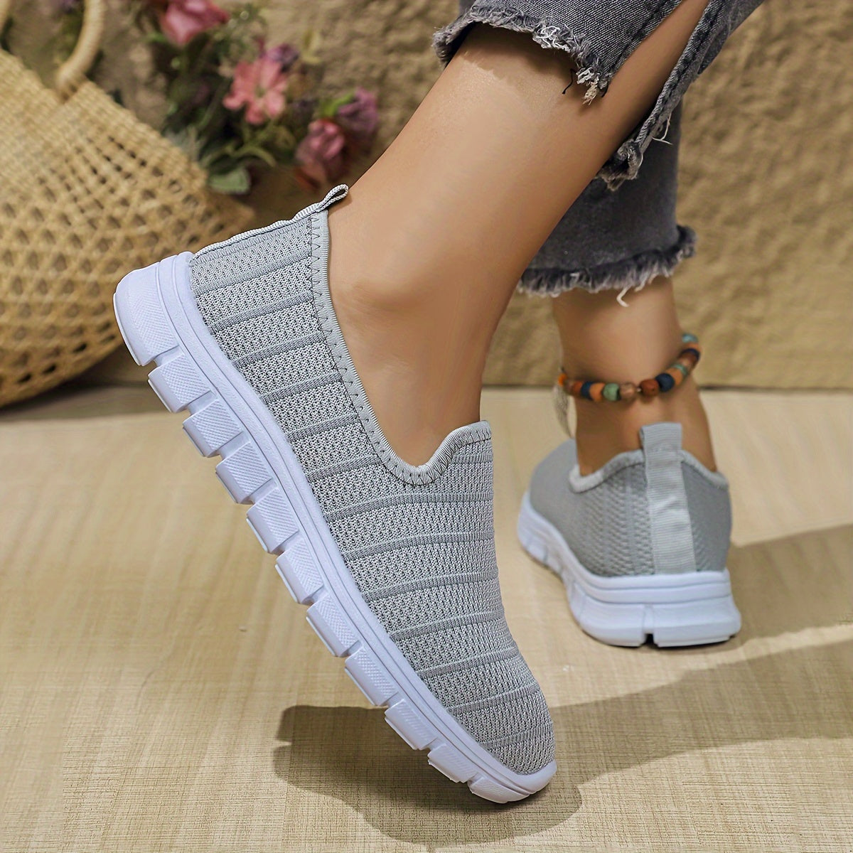 Women's Breathable Slip-On Casual Sock Sneakers, Lightweight Outdoor Sports Shoes in plus size.