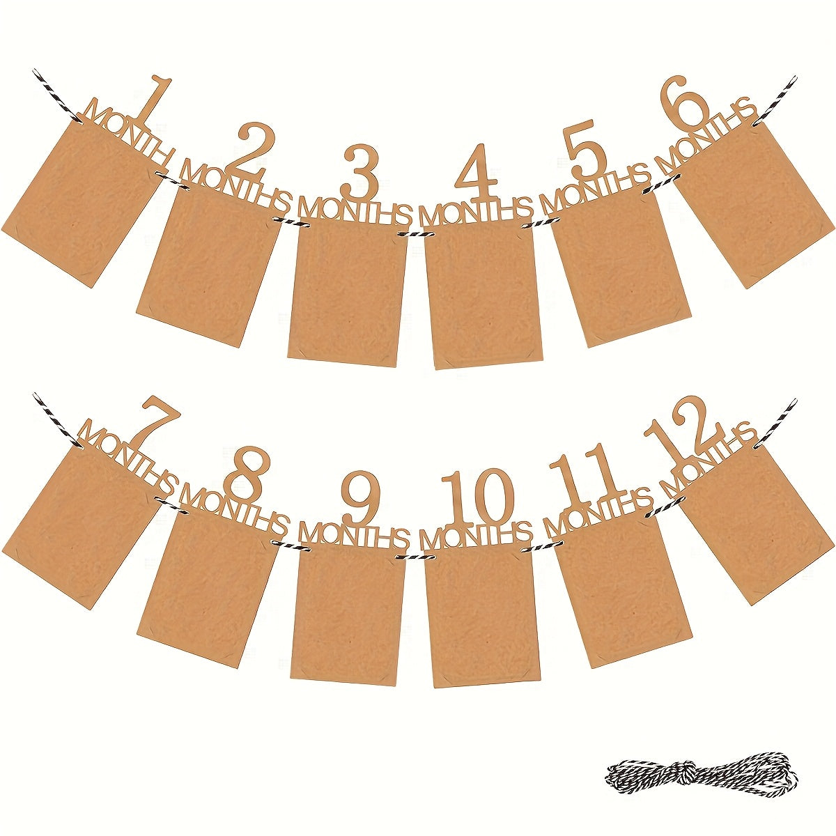 Paper Craft Memory Album featuring Baby's First Year Photo Banner and 12 Month Milestone Photograph Garland. The Monthly Growth Picture Display is perfect for newborns to 1-year-olds, with the option to use up to 3 years. This set includes a rope and