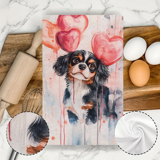 Celebrate Valentine's Day with these 2 ultra soft kitchen towels featuring a charming Cavalier King Charles Spaniel design. These highly absorbent and machine washable dish hand towels measure 40.64x60.96 cm, making them perfect for holiday decor and